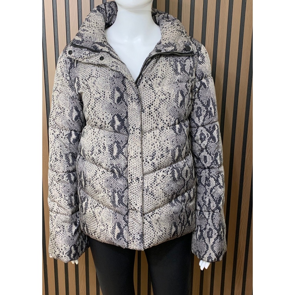 Betsey Johnson Puffer Jacket Women's Small Gray Snakeskin Print Quilted Zip Up